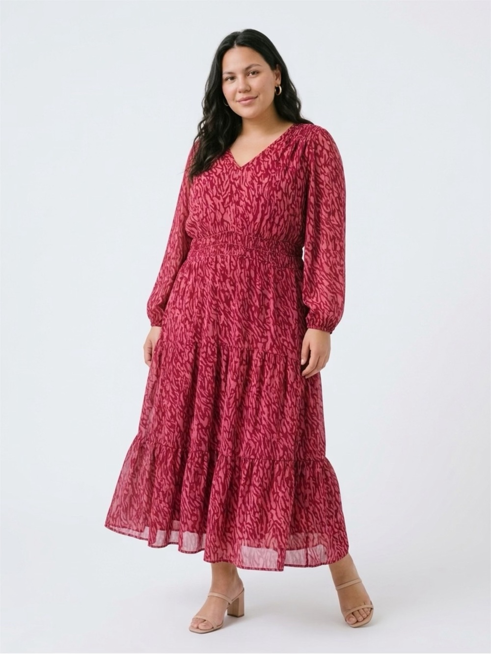 Simply Vera Vera Wang Pink Animal Print V-Neck Maxi Dress